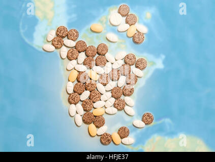 Pills in a shape of a north America Stock Photo