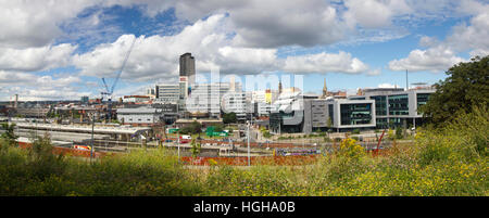 Panorama of Sheffield city centre skyline on a bright summer day, South Yorkshire northern England, UK Stock Photo