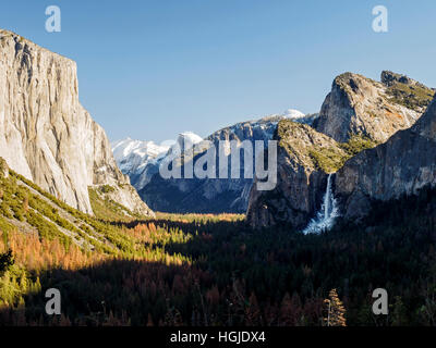 Yosemite Valley from Tunnel View on a bright winter’s day in December 2016. Stock Photo