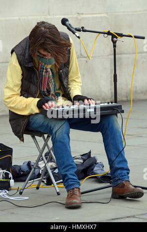 London, UK. 03rd Feb, 2017. New Zealand street musician Piers Dashfield performs in Trafalgar Square. Credit: JOHNNY ARMSTEAD/Alamy Live News Stock Photo