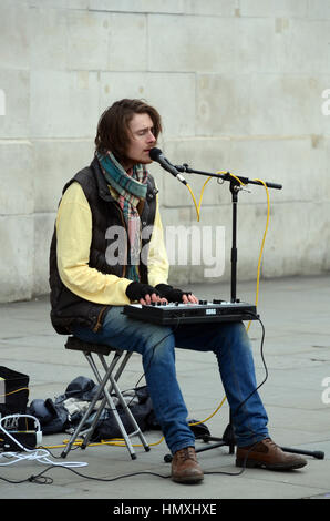 London, UK. 03rd Feb, 2017. New Zealand street musician Piers Dashfield performs in Trafalgar Square. Credit: JOHNNY ARMSTEAD/Alamy Live News Stock Photo