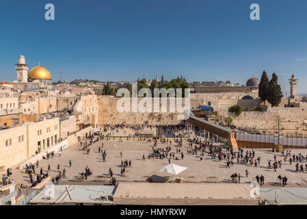 Western Wall and golden Dome of the Rock on Temple Mount, Jerusalem, Israel. Stock Photo