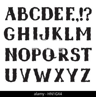 Alphabet. Grunge shakily line drawing decorative font. Hipsters doodle ragged latin letter characters alphabet set in bumpy halloween party style Stock Vector