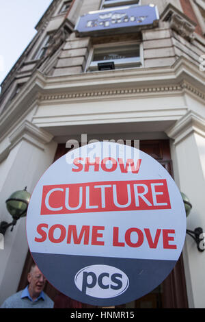 London, UK. 14th Feb, 2017. Trade unionists and supporters from the Show Culture Some Love campaign mark Show Culture Some Love Day and Heart Unions Week outside Equity as part of a walking tour between some of London's most notable cultural landmarks to celebrate both the city's cultural heritage and the trade unions representing those who work and perform at those landmarks. Credit: Mark Kerrison/Alamy Live News Stock Photo