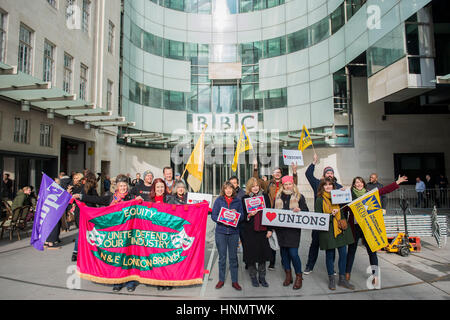 London, UK. 14th Feb, 2017. heartNUJ event outside the BBC Portland Place - The TUC have organised a heart unions week of action from 8 to 14 February.The week is aimed at promoting the benefits of trades unionism and it offers NUJ reps and members the chance to help recruit new members. London 14 Feb 2017 Credit: Guy Bell/Alamy Live News Stock Photo