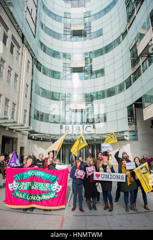 London, UK. 14th Feb, 2017. heartNUJ event outside the BBC Portland Place - The TUC have organised a heart unions week of action from 8 to 14 February.The week is aimed at promoting the benefits of trades unionism and it offers NUJ reps and members the chance to help recruit new members. London 14 Feb 2017 Credit: Guy Bell/Alamy Live News Stock Photo