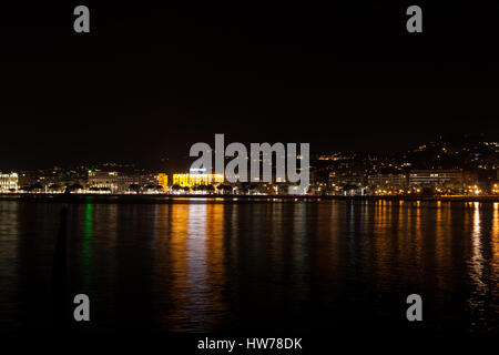 Cannes beach night view, France. Famous town in south of France. Promenade de la Croisette Stock Photo