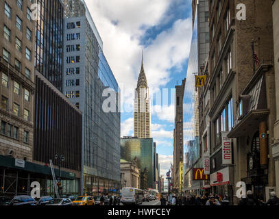 42nd Street in Manhattan and Chrysler Building - New York, USA Stock Photo