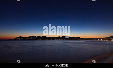 Cannes beach night view, France. Famous town in south of France. Promenade de la Croisette Stock Photo