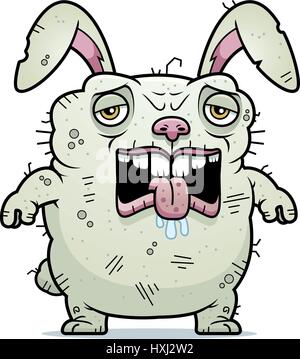 A cartoon illustration of an ugly bunny looking tired. Stock Vector