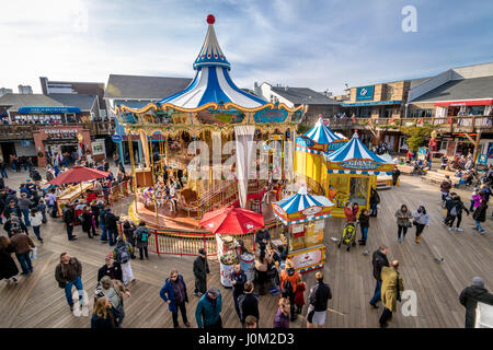 Pier 39 stores and Carousel in Fishermans Wharf - San Francisco, California, USA Stock Photo