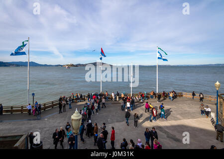 View of Alcatraz Island from Pier 39 in Fishermans Wharf - San Francisco, California, USA Stock Photo