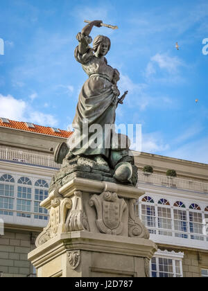 LA CORUNA, SPAIN - MARCH 2017: Monument of Maria Mayor Fernandez de Camara y Pita, known as Maria Pita, a Galician heroine of the defense of A Coruna Stock Photo