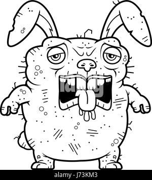 A cartoon illustration of an ugly bunny looking tired. Stock Vector