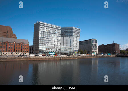 Looking across Canning Dock to 39 Strand St from Mann Island Liverpool Waterfront Merseyside England Stock Photo