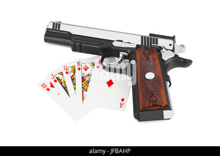 Gun and playing cards Stock Photo