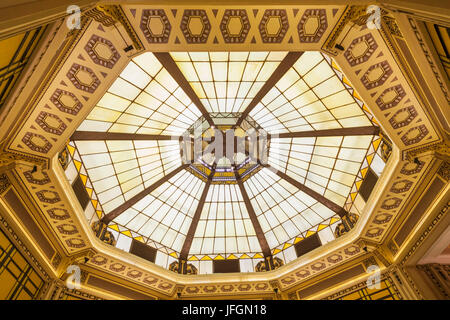 China, Shanghai, The Bund, Fairmont Peace Hotel, Lobby Area Skylight Stock Photo