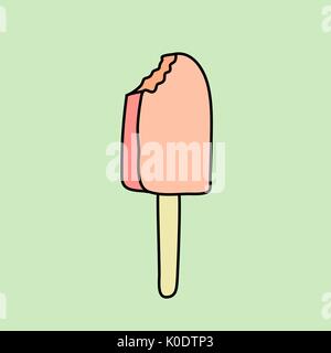 Flat ice cream vector illustration. Fruit ice cream on a stick isolated on green background. Stock Vector