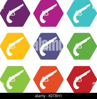 Gun icon set color hexahedron Stock Vector