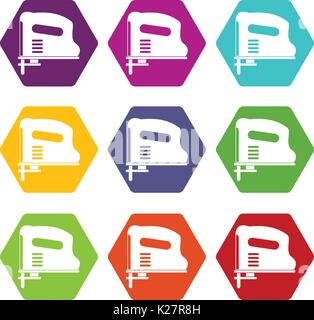 Pneumatic gun icon set color hexahedron Stock Vector