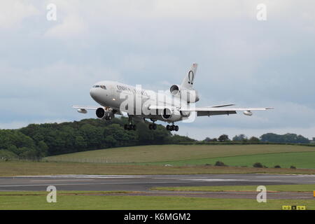 N974VV, a McDonnell Douglas DC-10-40I operated by Omega Air Refueling Services, at Prestwick International Airport in Ayrshire. Stock Photo