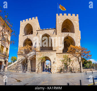 Old city gate, Torres de Serranos in Valencia, Spain Stock Photo