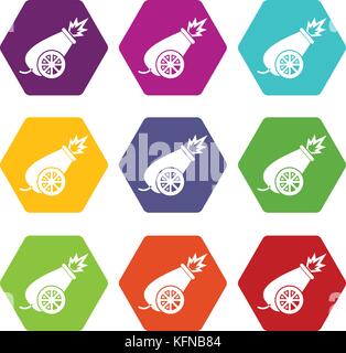 Circus cannon icon set color hexahedron Stock Vector