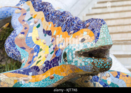 Gaudis friendly dragon at Parc Guell in Barcelona, Spain Stock Photo