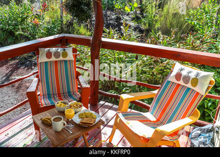 Breakfast on nice cottage veranda on Hawaii, Big Island Stock Photo