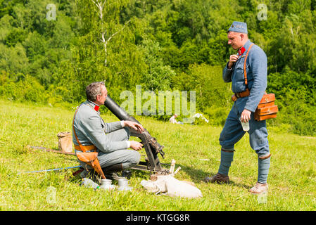 Snina, Slovakia - May 28, 2016: Military historical reconstruction battles of World War I Karpaty 1914/1916. Participant of event expects to begining  Stock Photo