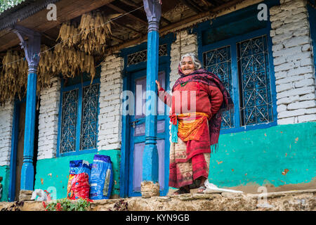 portrait of nepalesse woman, Annapurna base camp trek, Nepal, Asia. Stock Photo