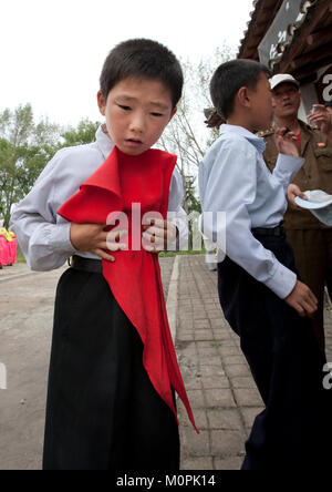 North Korean young actors during a movie shooting in Pyongyang film studios, Pyongan Province, Pyongyang, North Korea Stock Photo