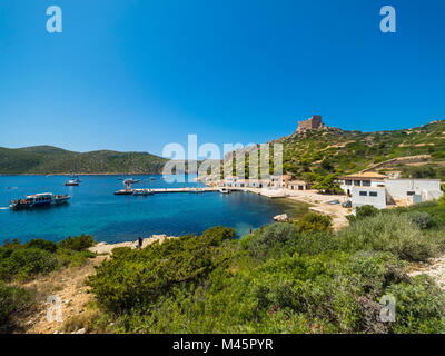 View of the port and castle of Cabrera,Colònia de Sant Jordi,Parque Nacional de Cabrera,Cabrera National Park Stock Photo