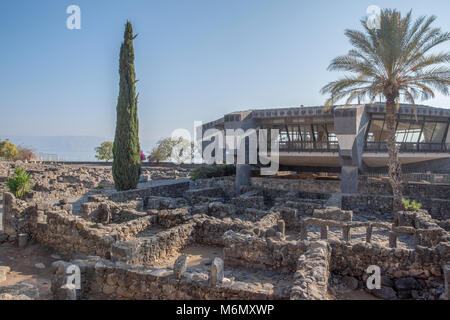 Israel, Sea of Galilee, Exterior of the Capernaum Catholic Church built over the house of Saint Peter Stock Photo