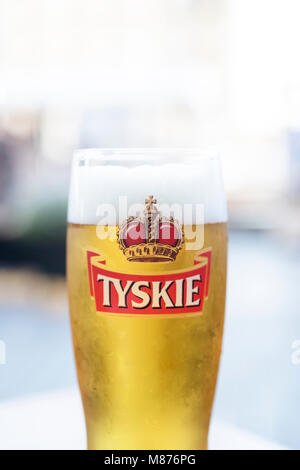 Gdansk, Poland, Polish local beer - Tyskie. Stock Photo