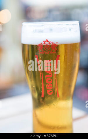 Gdansk, Poland, glass full of Polish beer. Stock Photo