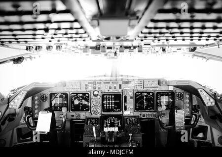 Flight Deck of a Boeing 747-400 in Flight Stock Photo