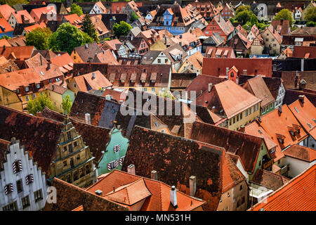 Scenic summer aerial panorama of the Old Town town in Rothenburg ob der Tauber, Bavaria, Germany Stock Photo