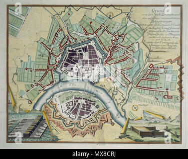 . Map of Dresden . circa 1760. Unknown 170 Dresden 1760 - 4 Stock Photo