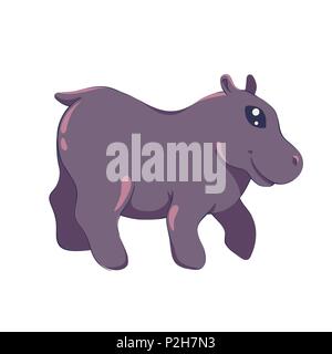 Vector illustration of kawaii hippopotamus in cute asian style - baby animal illustration isolated on white Stock Vector