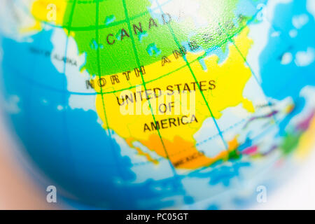 Child's globe showing United States of America or US, USA, concept Stock Photo