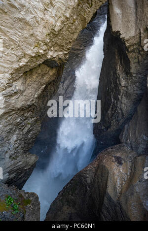 Close-up of glacial Trummelbachfalle (Trummelbach Falls),biggest waterfall in Europe, inside a mountain, Lauterbrunnen, Bern, Switzerland Stock Photo