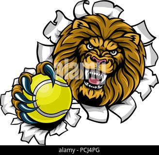 Lion Holding Tennis Ball Breaking Background Stock Vector