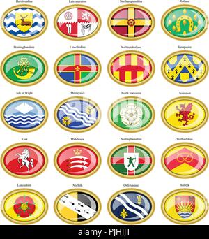 Set of icons. Counties of England flags. 3D. Stock Vector