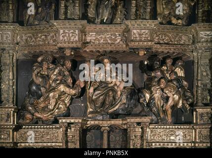 RETABLO DE LA EPIFANIA - ADORACION DE LOS REYES - 1537 - CAPILLA DE LOS REYES - RENACIMIENTO ESPAÑOL. Author: BERRUGUETE, ALONSO. Location: IGLESIA DE SANTIAGO. Valladolid. SPAIN. Stock Photo