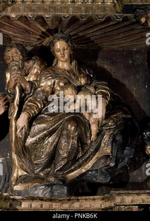 RETABLO DE LA EPIFANIA - SAGRADA FAMILIA - 1537 - CAPILLA DE LOS REYES - RENACIMIENTO ESPAÑOL. Author: BERRUGUETE, ALONSO. Location: IGLESIA DE SANTIAGO. Valladolid. SPAIN. Stock Photo