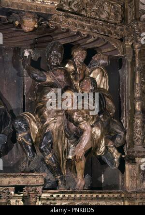 RETABLO DE LA EPIFANIA - ADORACION DE LOS REYES - 1537 - CAPILLA DE LOS REYES - RENACIMIENTO ESPAÑOL. Author: BERRUGUETE, ALONSO. Location: IGLESIA DE SANTIAGO. Valladolid. SPAIN. Stock Photo