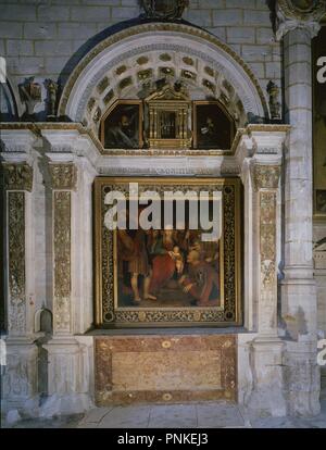 RETABLO DE LA CAPILLA DE LA EPIFANIA - SIGLO XVI. Author: YAÑEZ DE LA ALMEDINA, FERNANDO. Location: CATEDRAL-INTERIOR. BASIN. CUENCA. SPAIN. Stock Photo