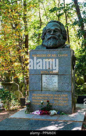 The grave of Karl Marx in Highgate Cemetery, London. Stock Photo