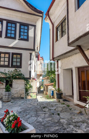 Traditional homes small streets in Ohrid, Macedonia Stock Photo